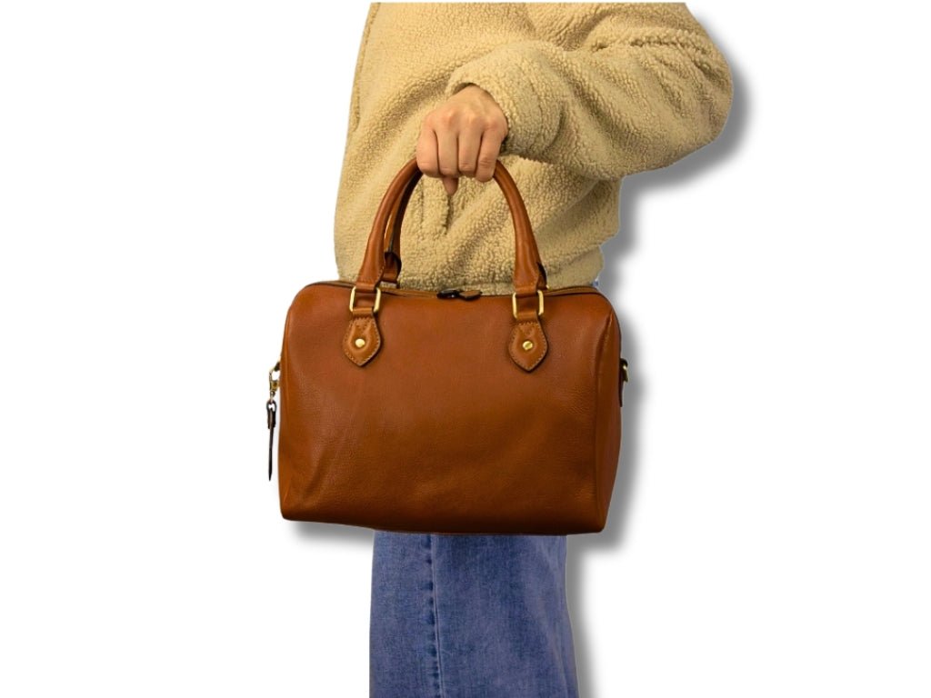 Cognac Leren Handtas Dames – Babette | Just Lioné - Lioné - Just Lioné