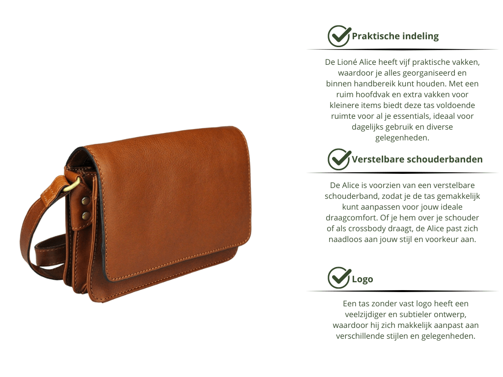 Cognac Leren Schoudertas Dames – Alice | Just Lioné - Lioné - Lioné