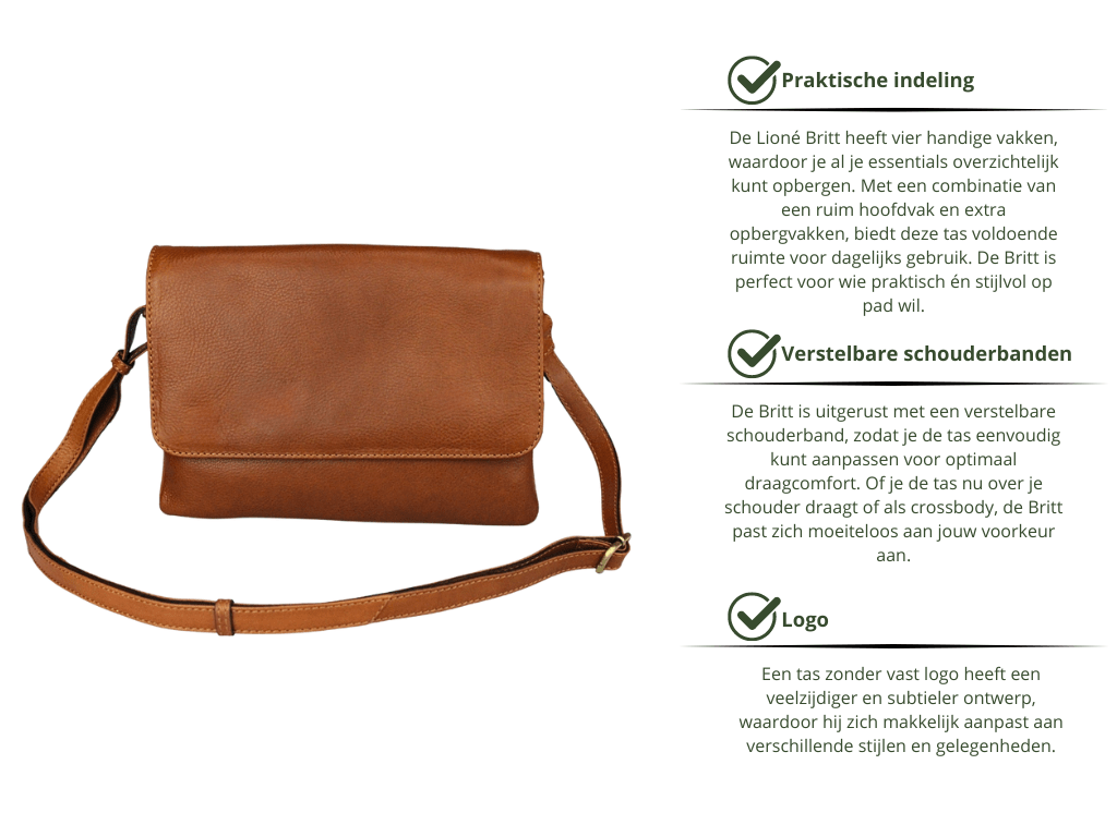 Cognac Leren Schoudertas Dames – Britt | Just Lioné - Lioné - Lioné