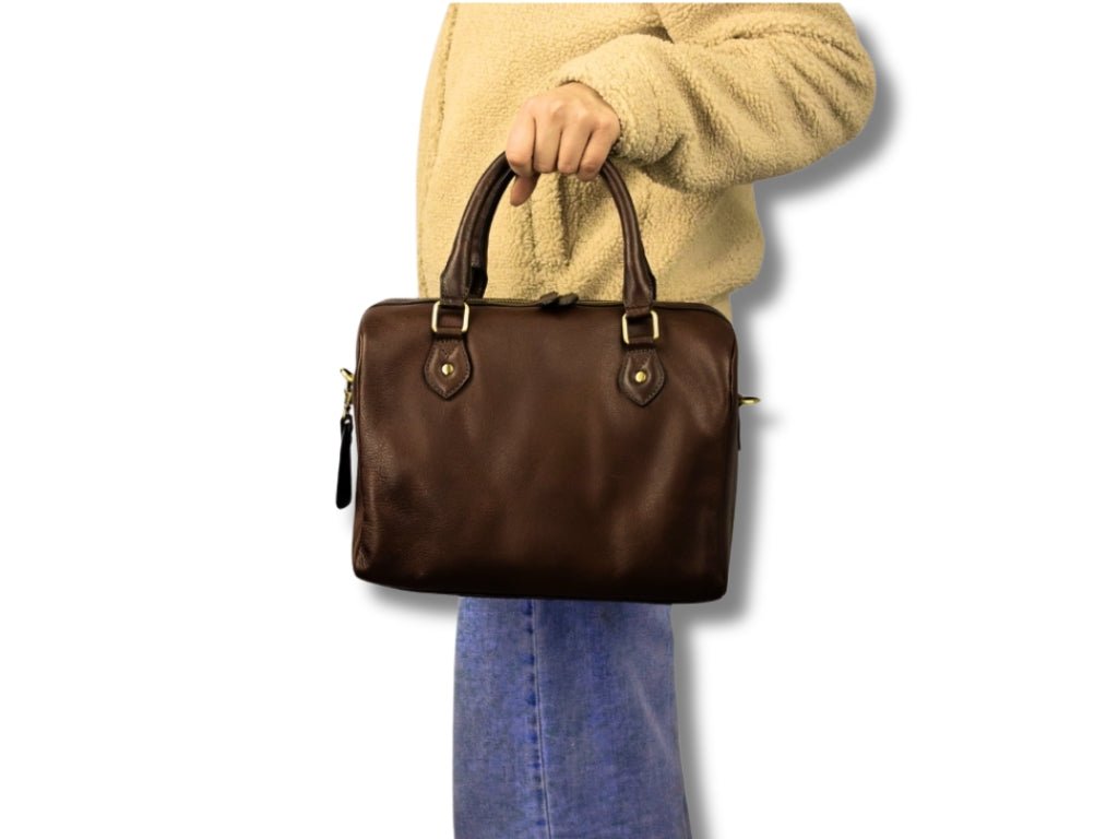 Donkerbruine Leren Handtas Dames – Babette | Just Lioné - Lioné - Just Lioné