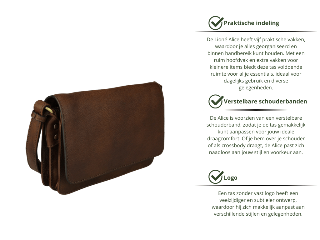 Donkerbruine Leren Schoudertas Dames – Alice | Just Lioné - Lioné - Lioné