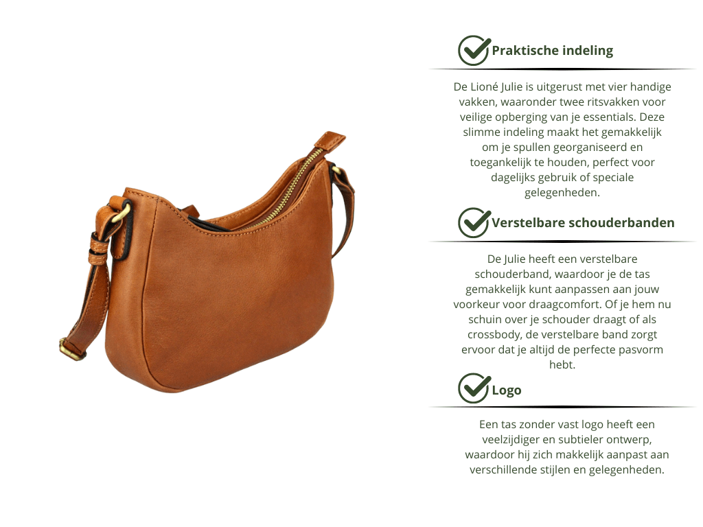 Leren Schoudertas Cognac Julie - Lioné - Lioné