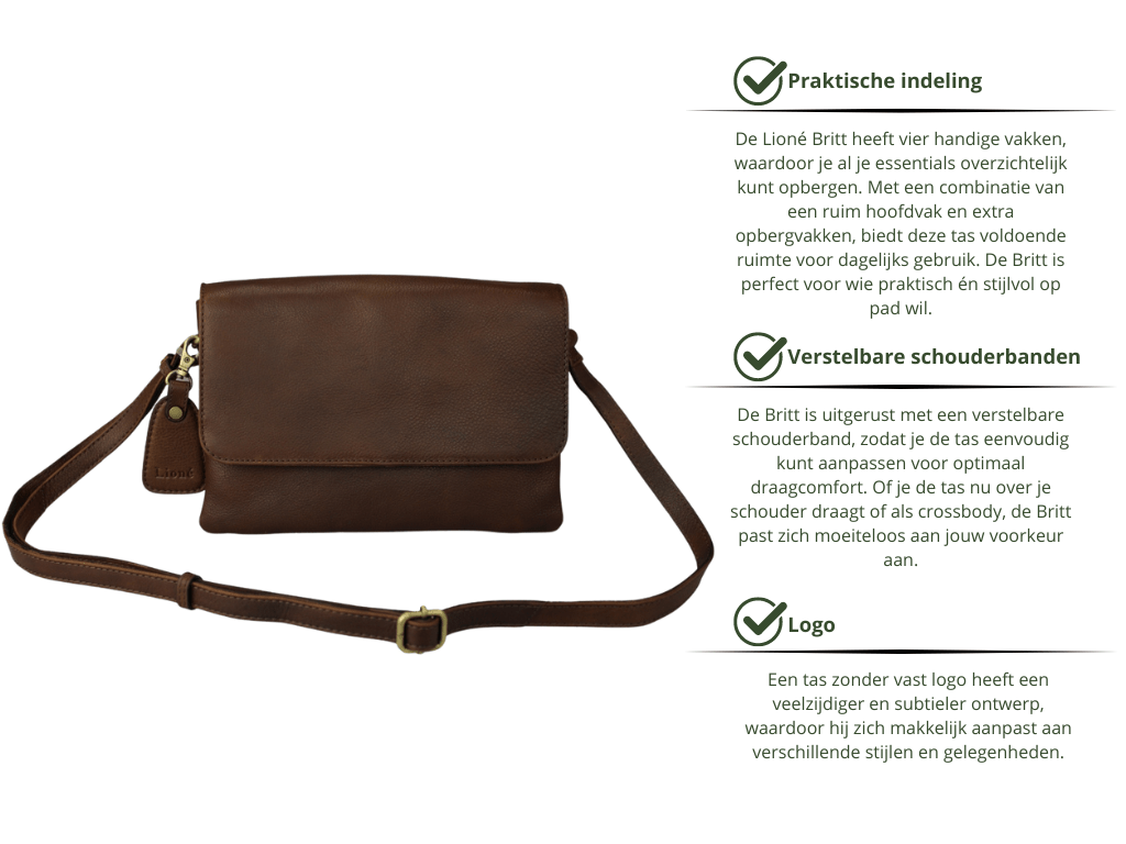 Leren Schoudertas Donker Bruin Britt - Lioné - Lioné