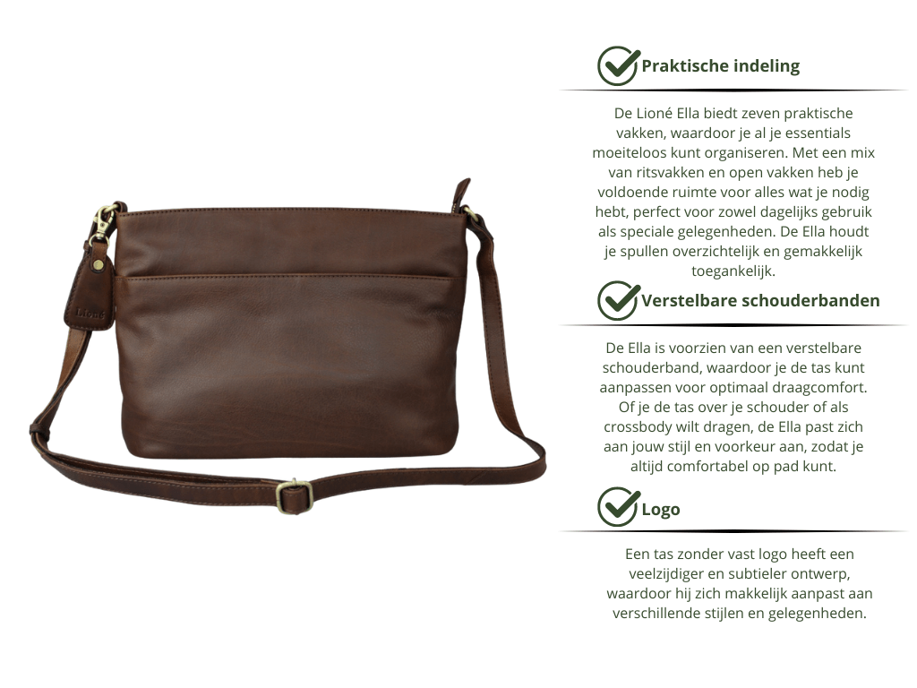 Leren Schoudertas Donker Bruin Ella - Lioné - Lioné