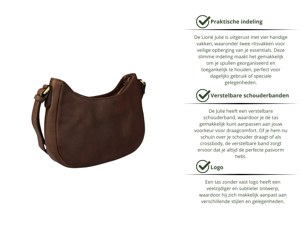 Leren Schoudertas Donker Bruin Julie - Lioné - Lioné