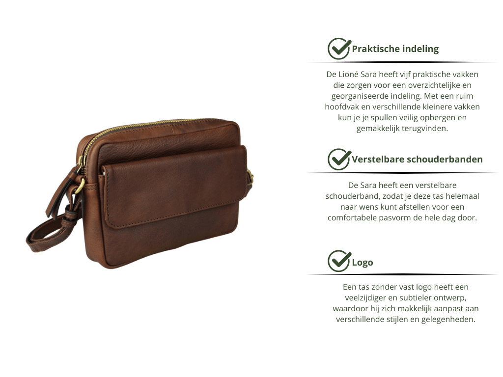 Leren Schoudertas Donker Bruin Sara - Lioné - Lioné