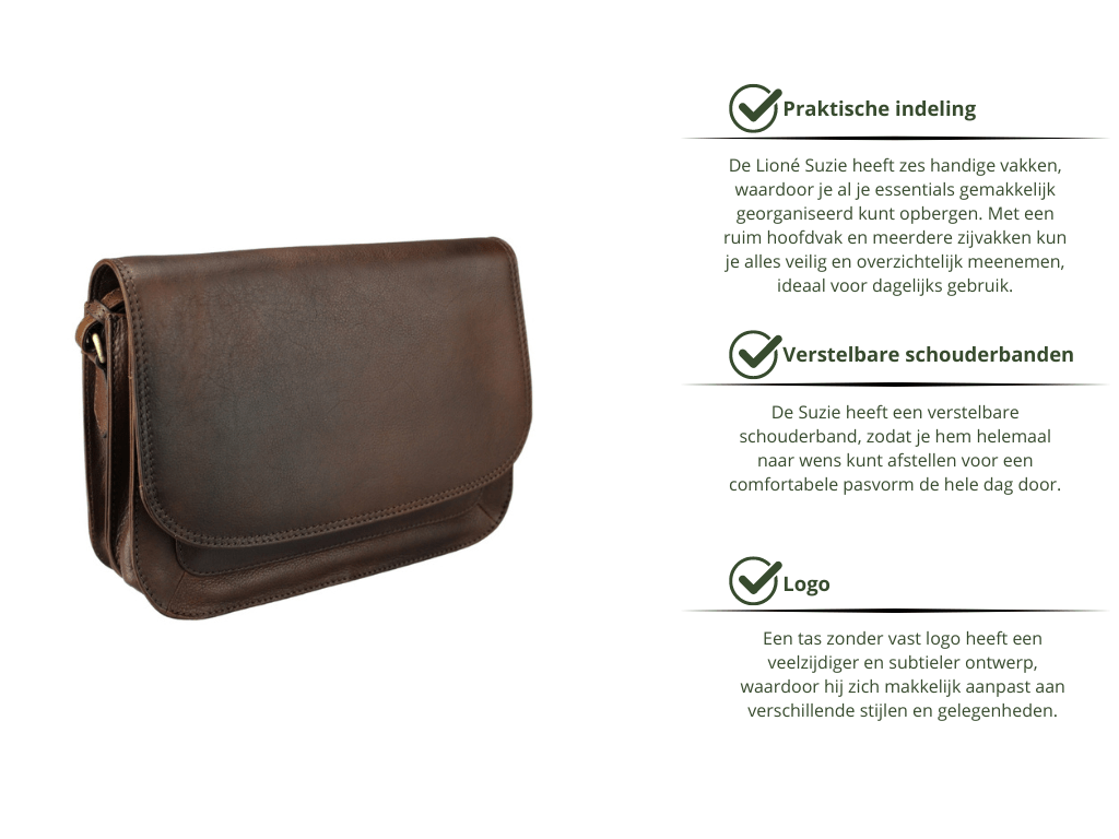 Leren Schoudertas Donker Bruin Suzie - Lioné - Lioné