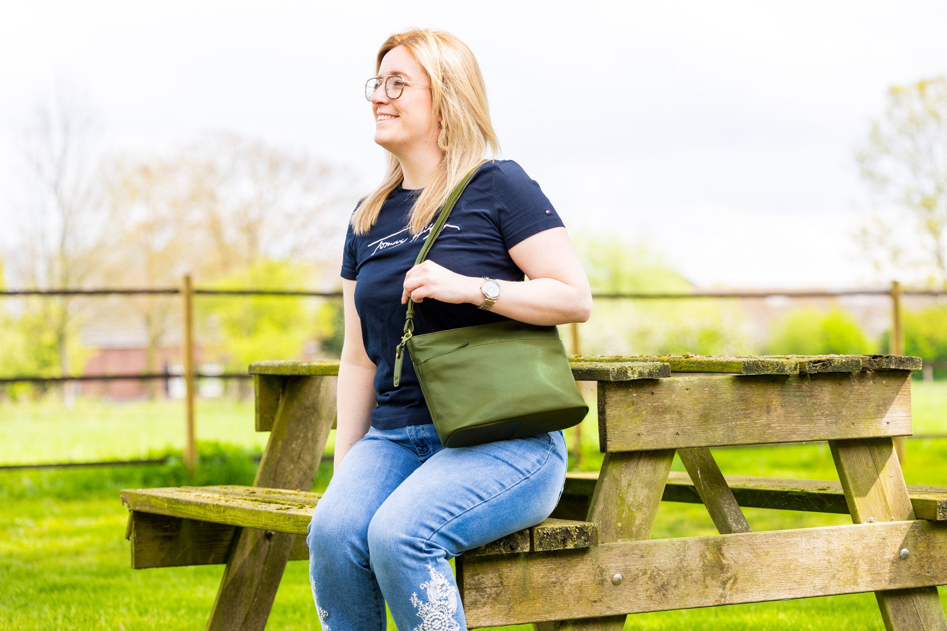 Leren Schoudertas Olijf Ella - Lioné - Lioné