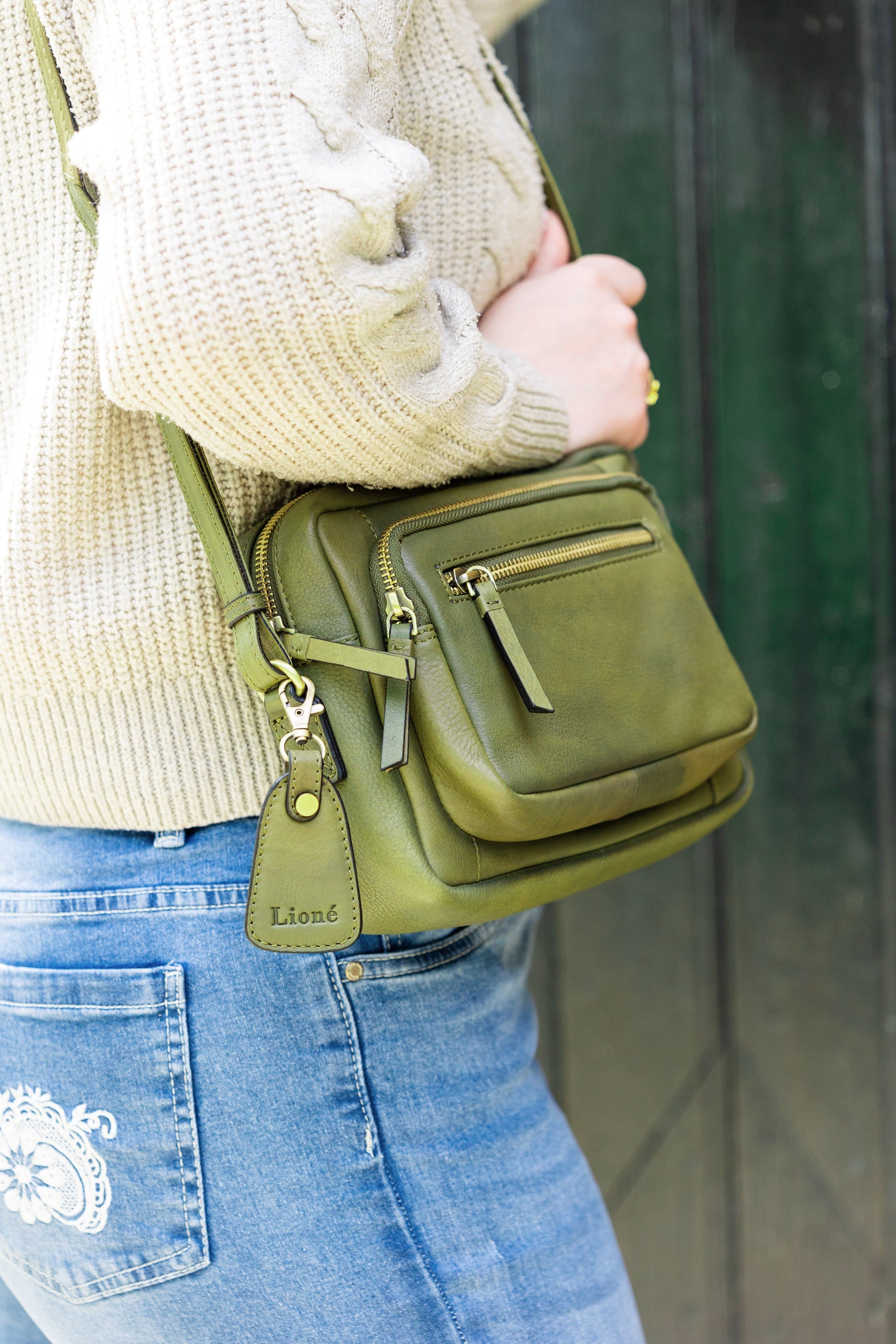 Leren Schoudertas Olijf Eva - Lioné - Lioné