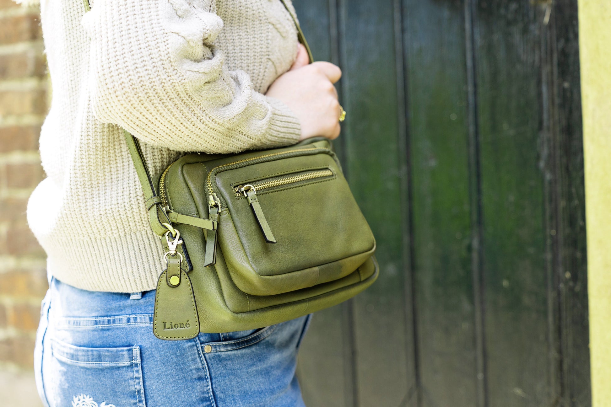 Leren Schoudertas Olijf Eva - Lioné - Lioné