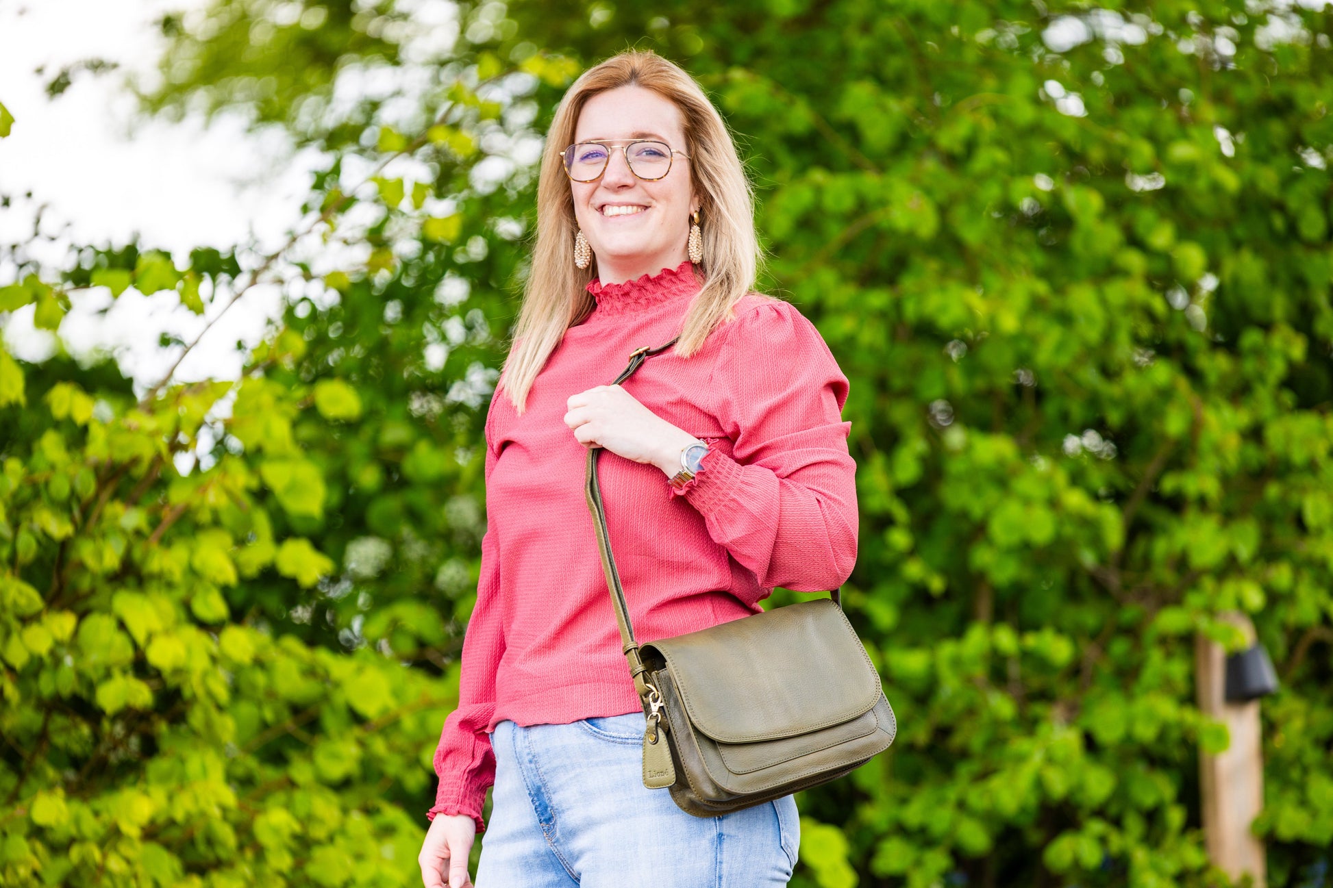 Leren Schoudertas Olijf Suzie - Lioné - Lioné