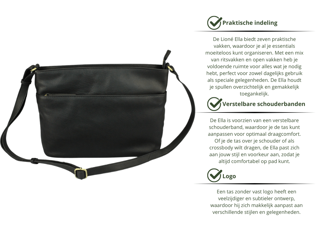 Leren Schoudertas Zwart Ella - Lioné - Lioné