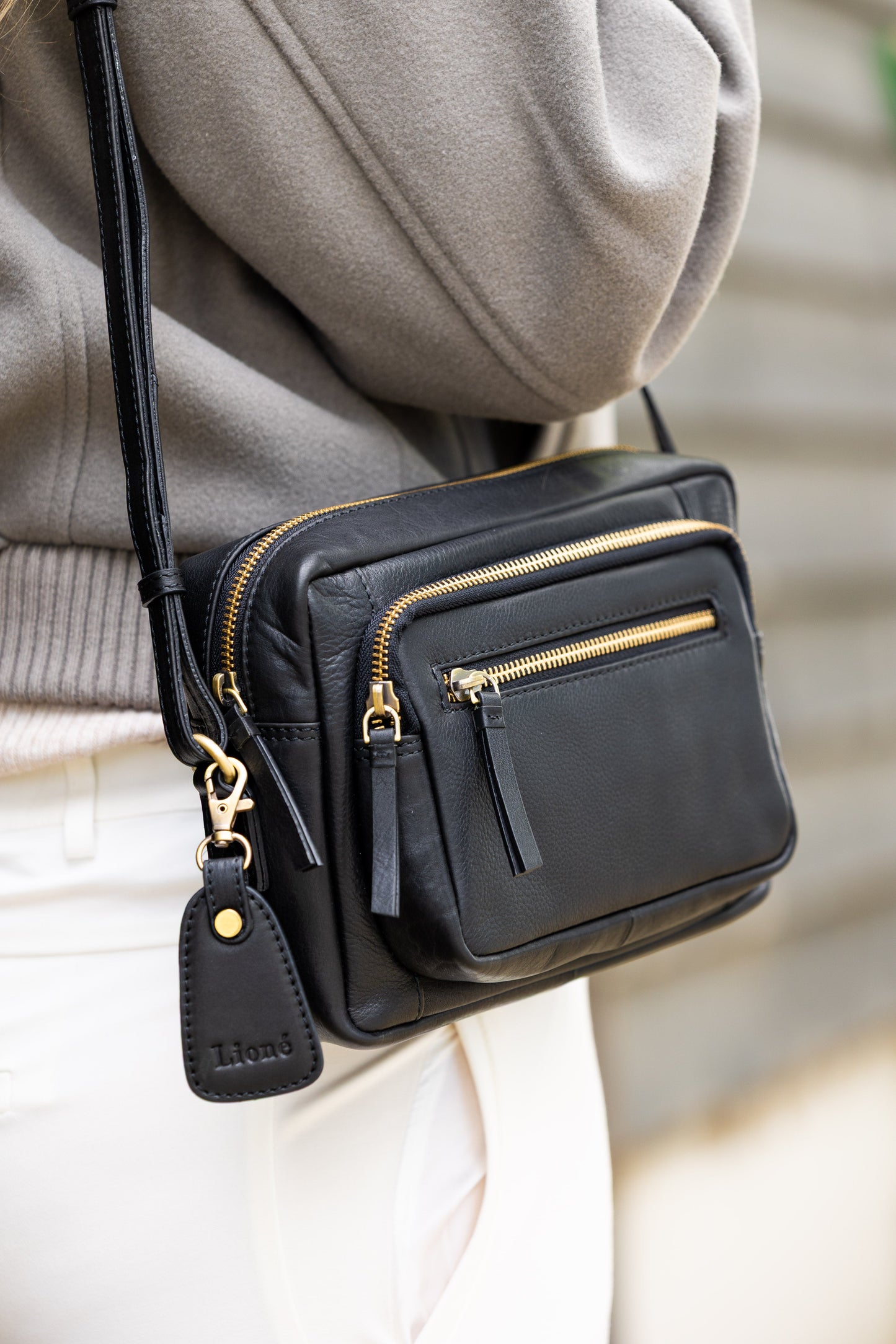 Leren Schoudertas Zwart Eva - Lioné - Lioné