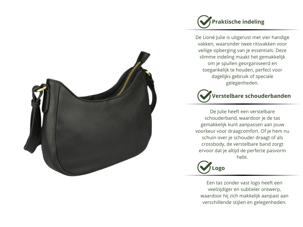 Leren Schoudertas Zwart Julie - Lioné - Lioné