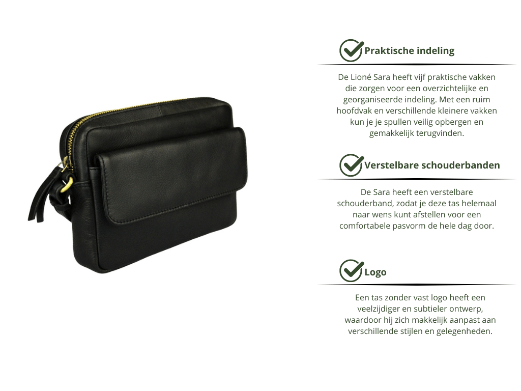Leren Schoudertas Zwart Sara - Lioné - Lioné
