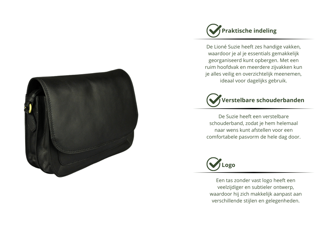 Leren Schoudertas Zwart Suzie - Lioné - Lioné