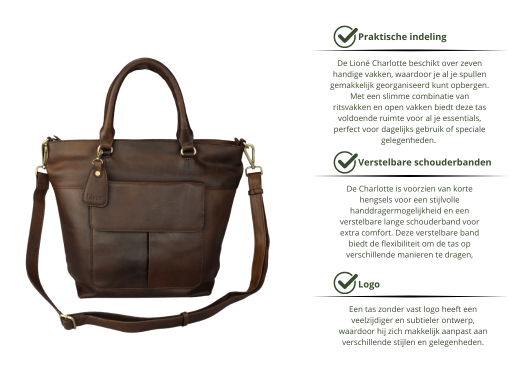 Leren Shopper Donker Bruin Charlotte - Lioné - Lioné