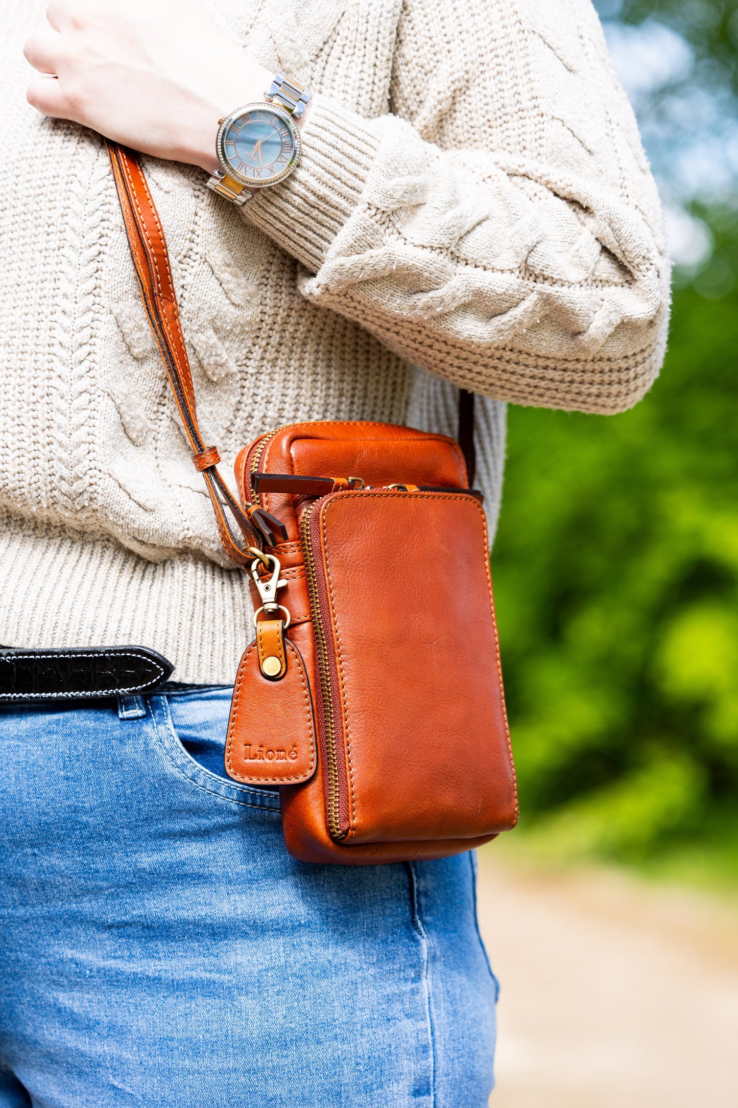 Leren Telefoontasje Cognac Beau - Lioné - Lioné