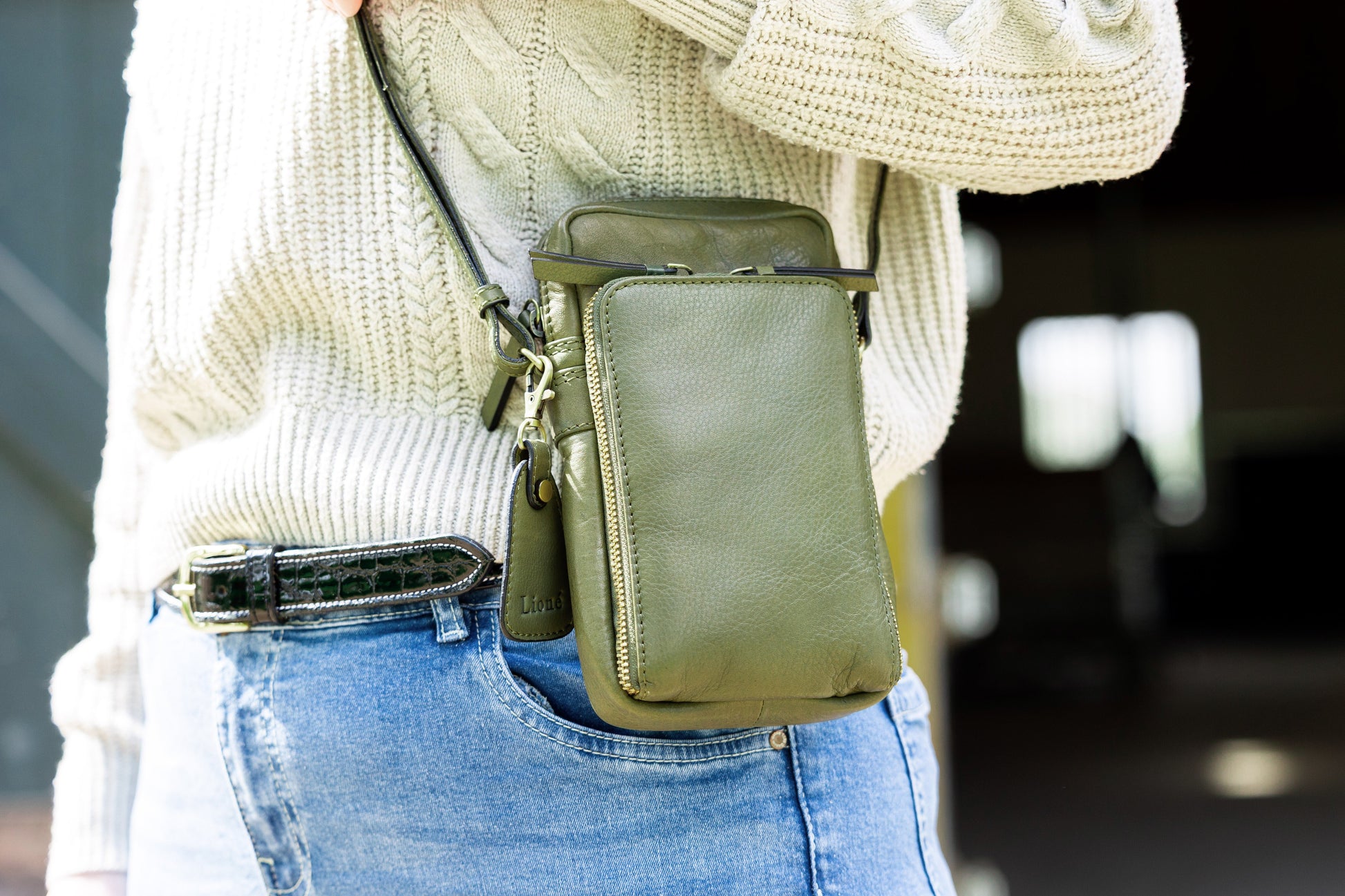 Leren Telefoontasje Olijf Beau - Lioné - Lioné