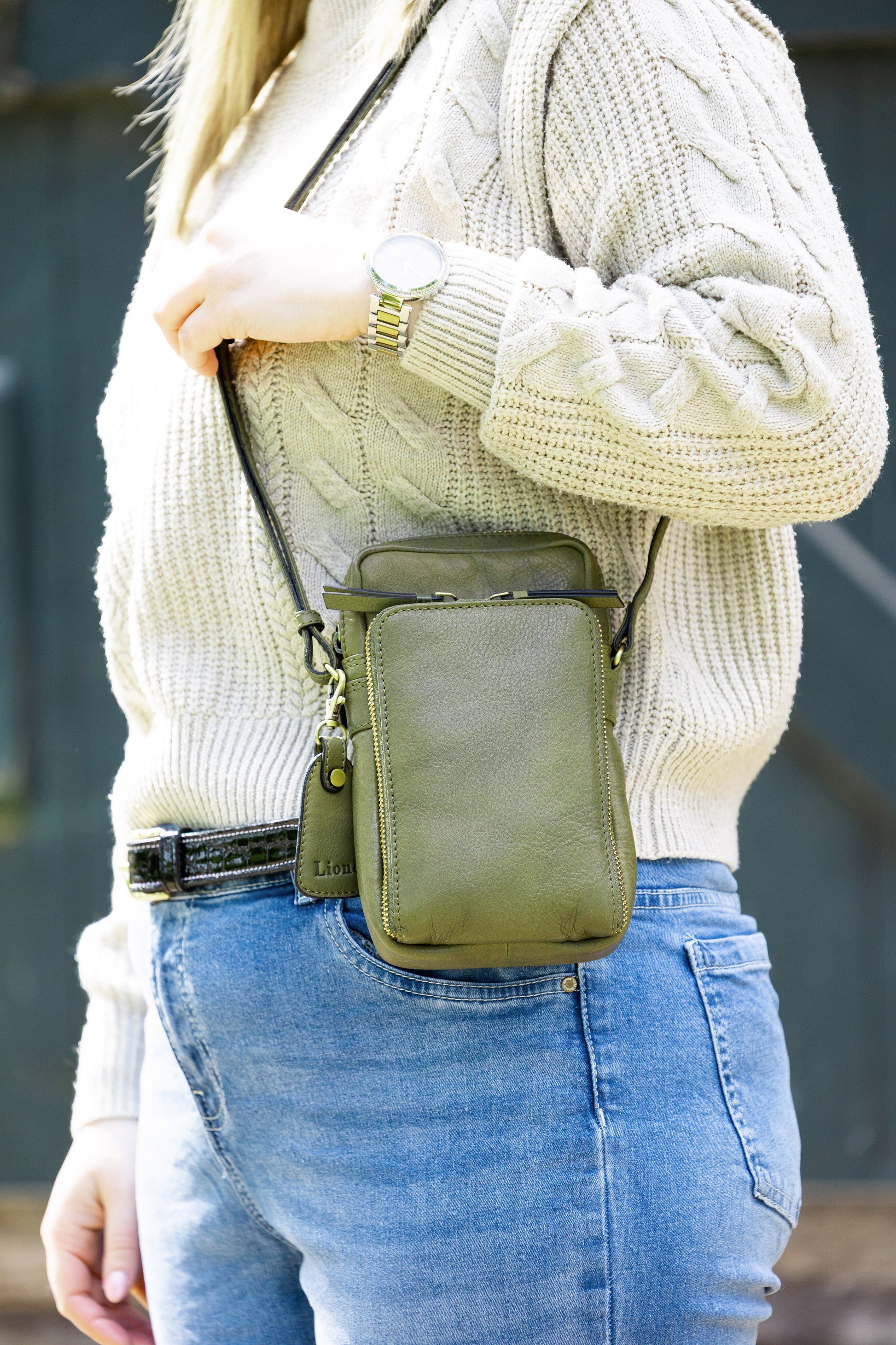 Leren Telefoontasje Olijf Beau - Lioné - Lioné