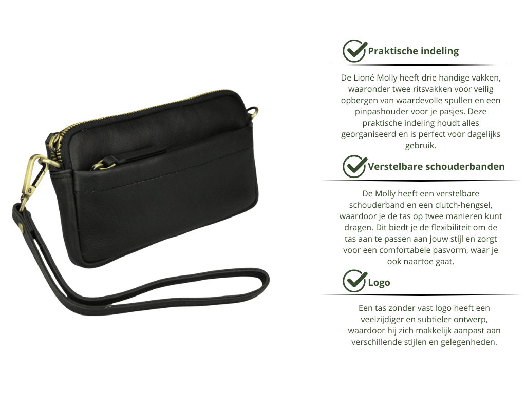 Leren Telefoontasje Zwart Molly - Lioné - Lioné