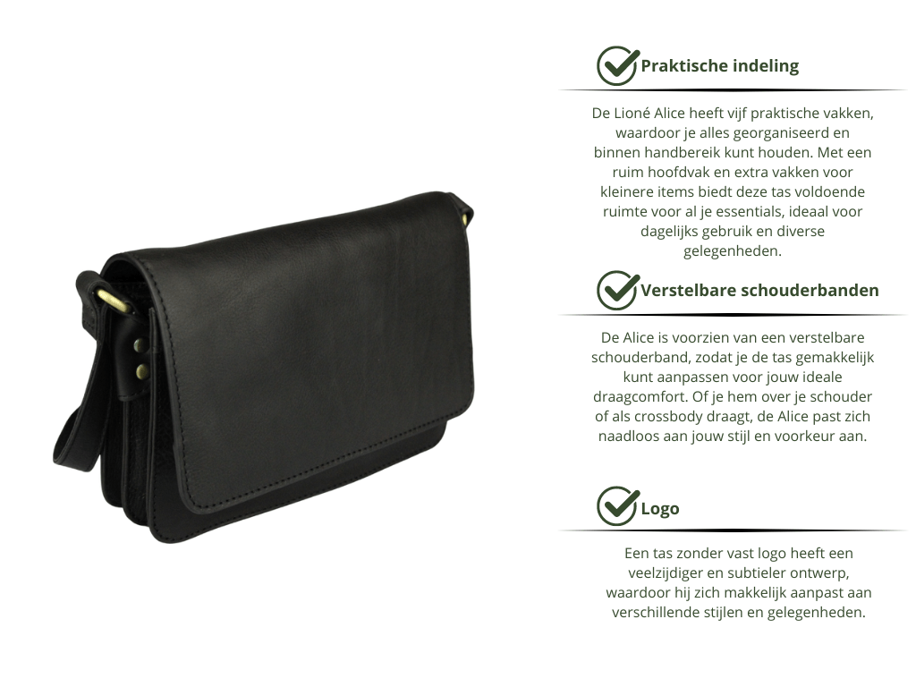 Zwarte Leren Schoudertas Dames – Alice | Just Lioné - Lioné - Lioné