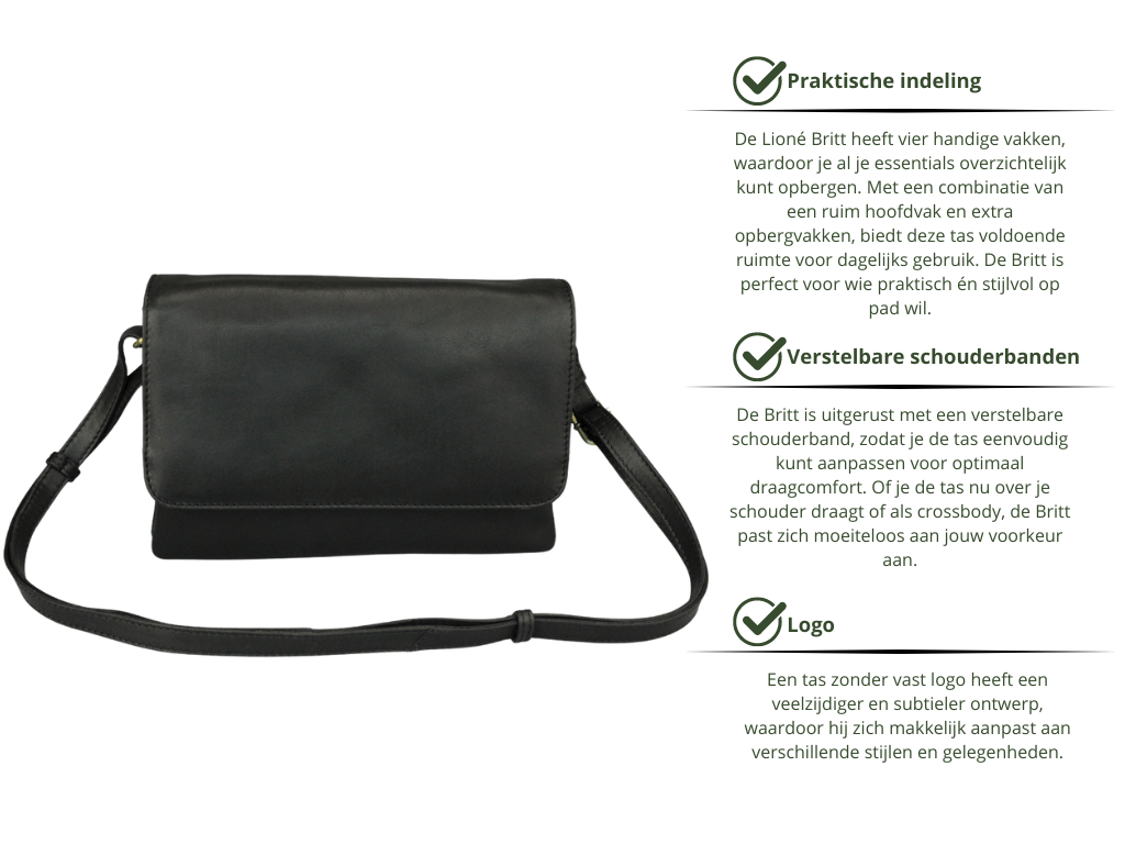 Zwarte Leren Schoudertas Dames – Britt | Just Lioné - Lioné - Lioné